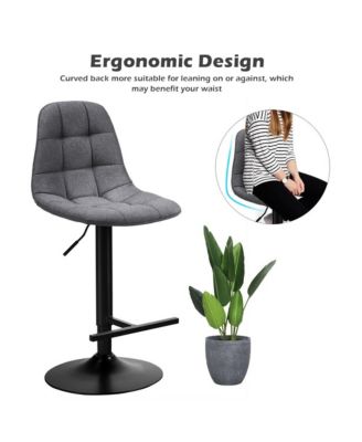 Set of 2 Adjustable Bar Stools Swivel Counter Height Linen Chairs with Back