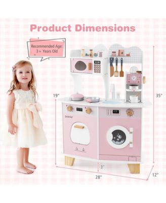 Wooden Kids Kitchen Playset Pretend Play Kitchen with Coffee Maker & Microwave