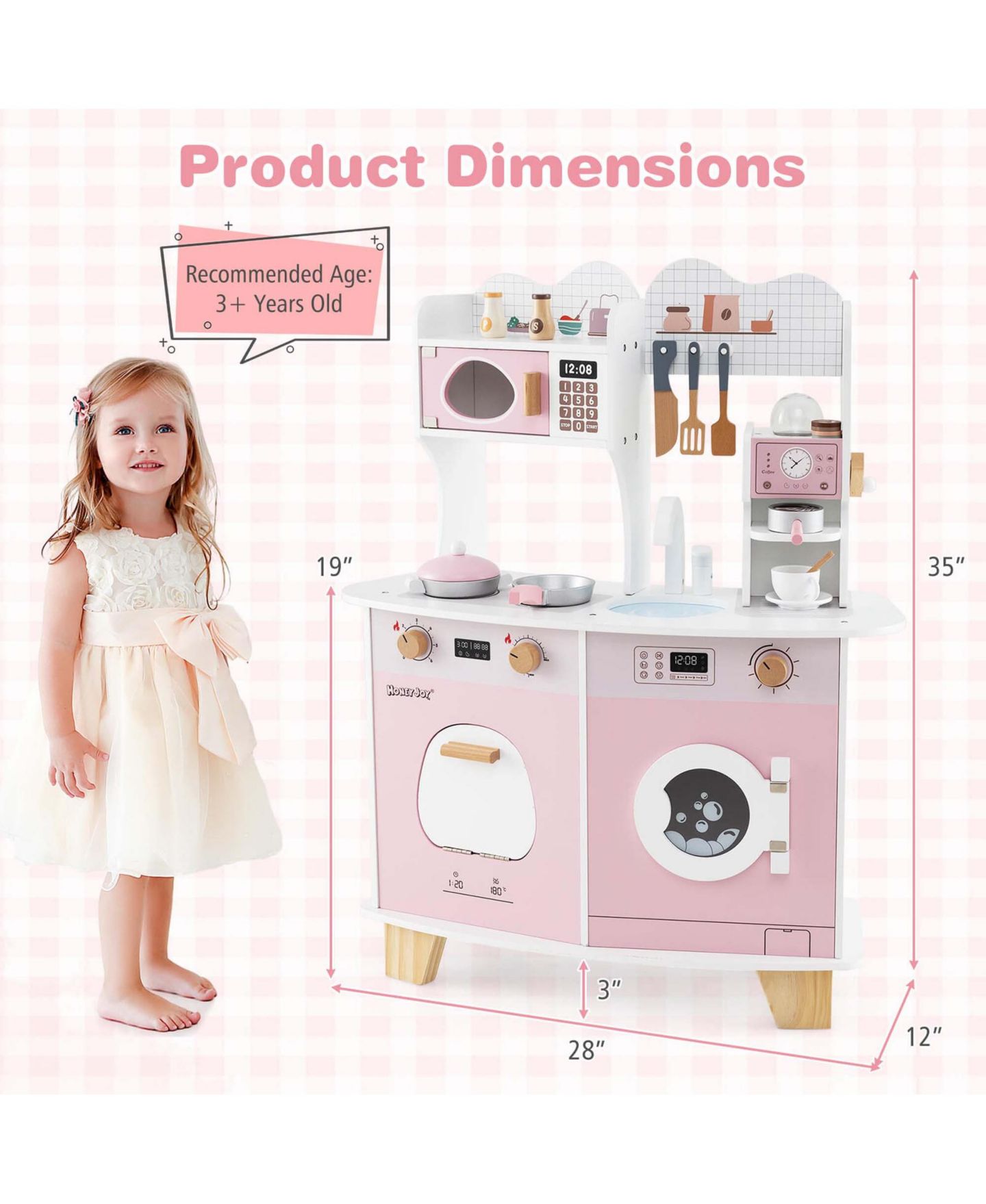 Детский игровой набор Costway Wooden Coffee Maker 1-Piece Kitchen Playset, от 3 лет, цвет: Розовый — фото 3
