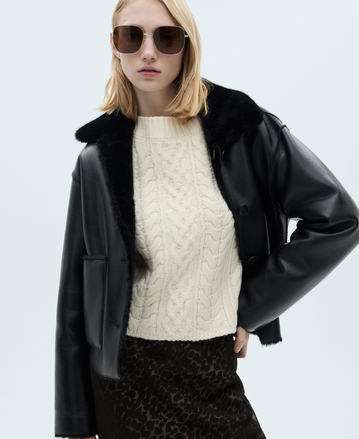 Shop Mango Women's Leopard Flared Skirt In Black