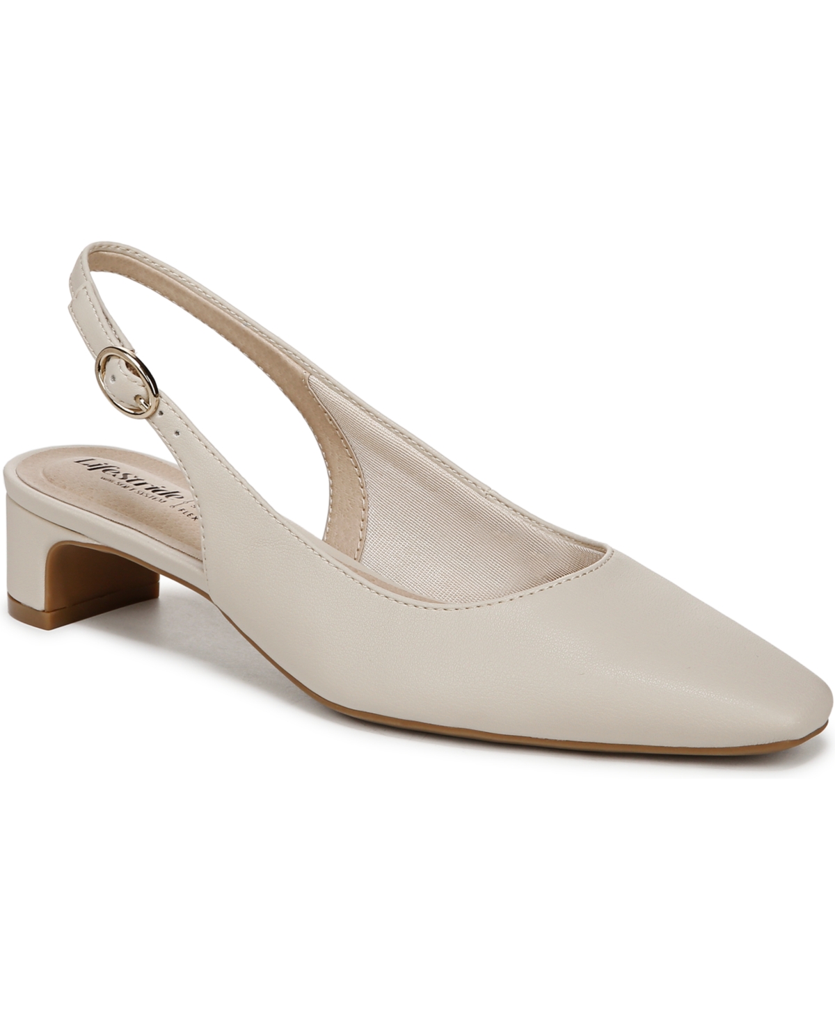 Shop Lifestride Women's Lorena Pointed Toe Slingback Pumps In Pebble Taupe Faux Leather