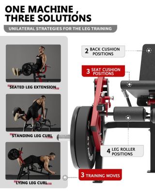 Leg Extension and Curl Machine, Single Leg Extension, Lying Leg Curl, Standing Leg Curl, Adjustable Leg Exercise Bench with Plate Loaded, Leg Machine Home Gym