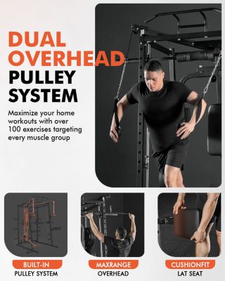 Smith Machine with PEC Dec, 2000LBS Squat Rack Chest Fly Machine with Cable System, Workout Weight Cage with Weight Bench, 230LBS Plates, Spotter Arms, Home Gym, for Home Gym