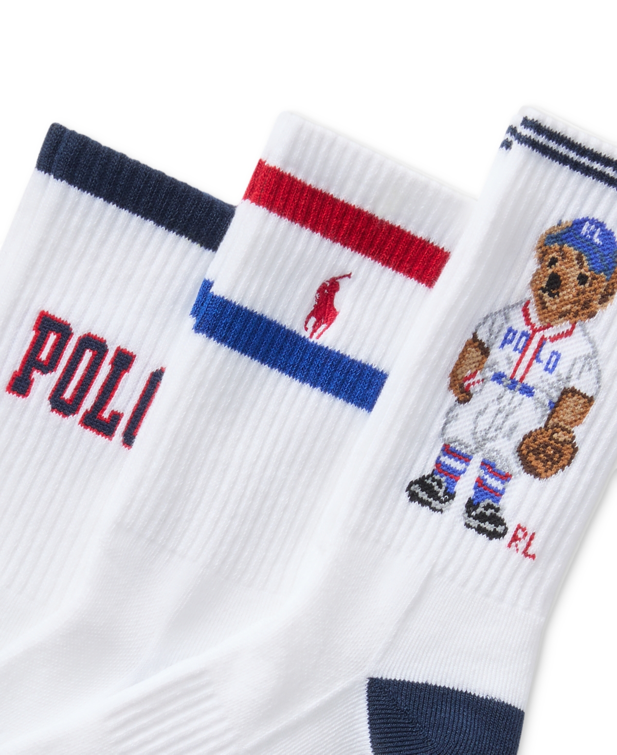 Polo Ralph Lauren Little & Big Boys Polo Ball Crew Socks, 3-pack In White