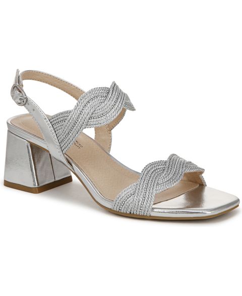 Женские сандалии LifeStride Charnelle Angled Block Heel Square Open Toe Slingback Dress Sandals, цвет: Серебряная искусственная кожа