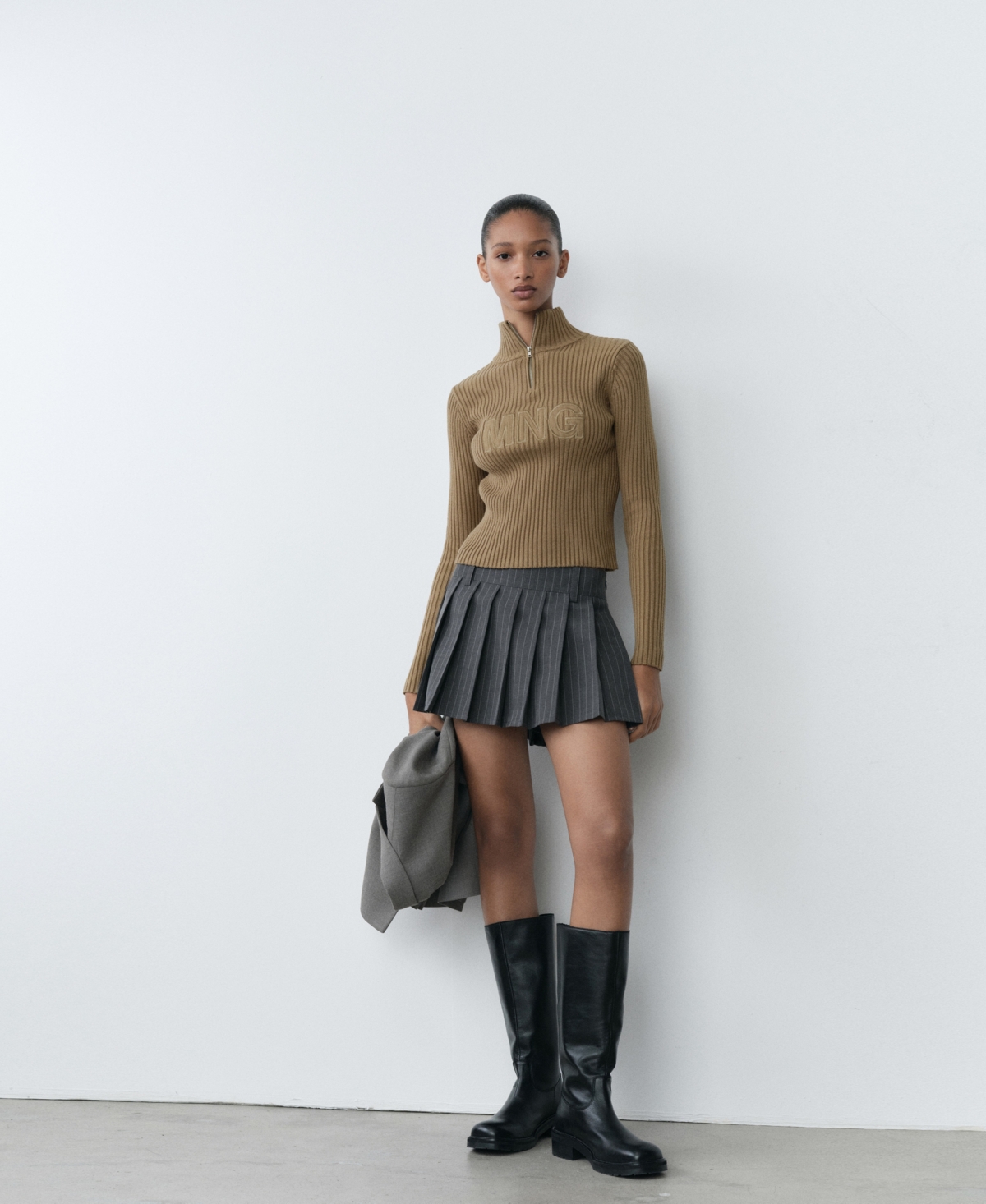 Mango Women's Perkins Logo Neck Sweater In Khaki