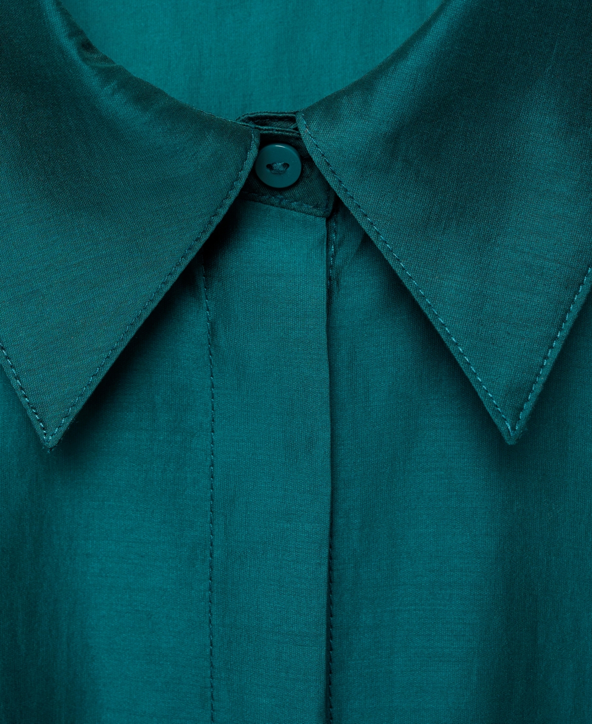 Mango Satin Shirt With Hidden Buttons Medium Brown In Teal