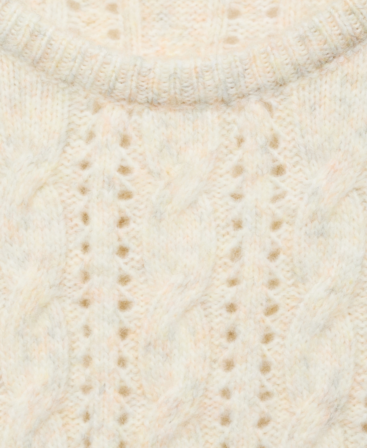 Mango Cable Knit Openwork Sweater In Ecru