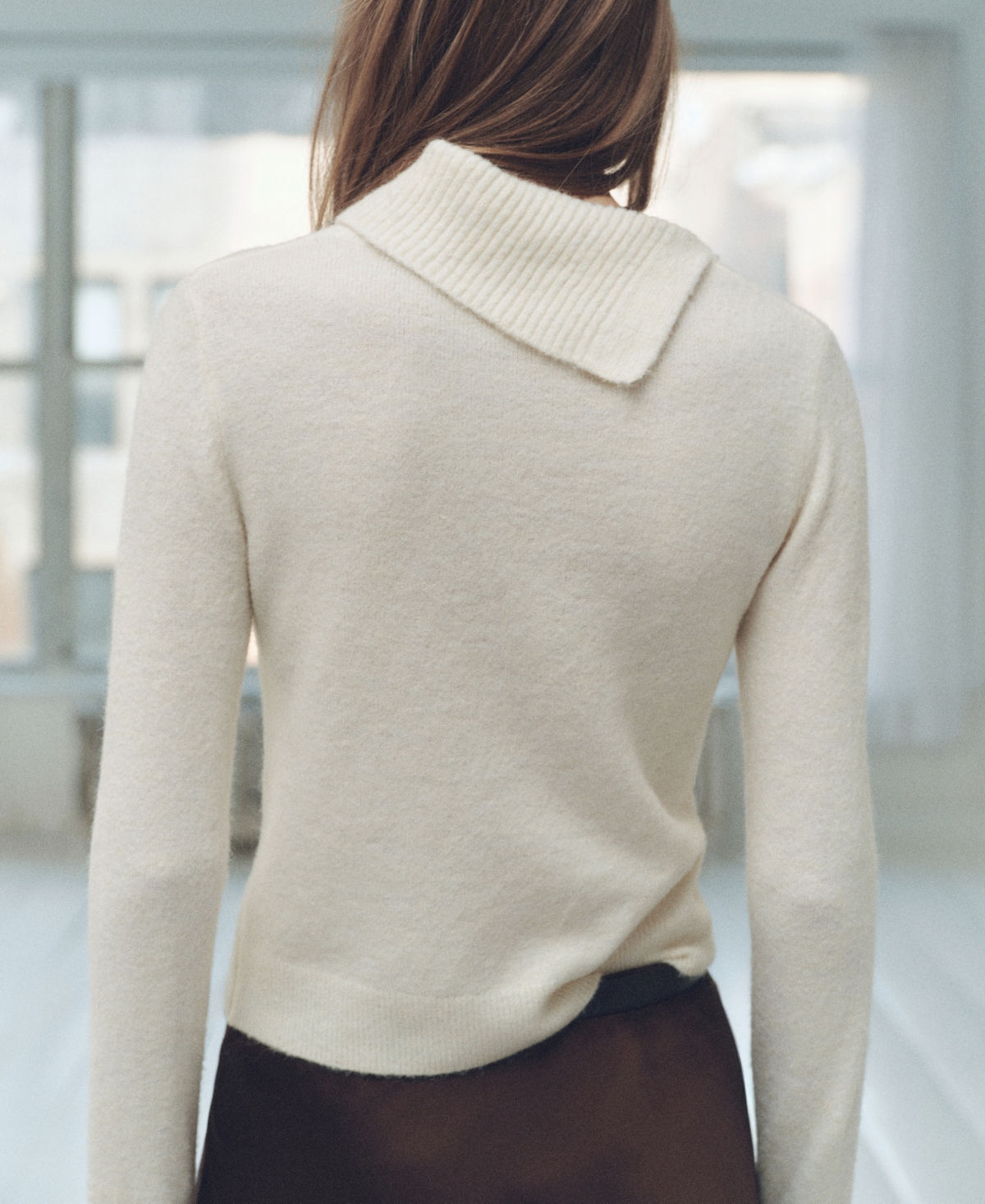 Mango Sweater With Wraparound Lapel Neck Ecru In Ecru