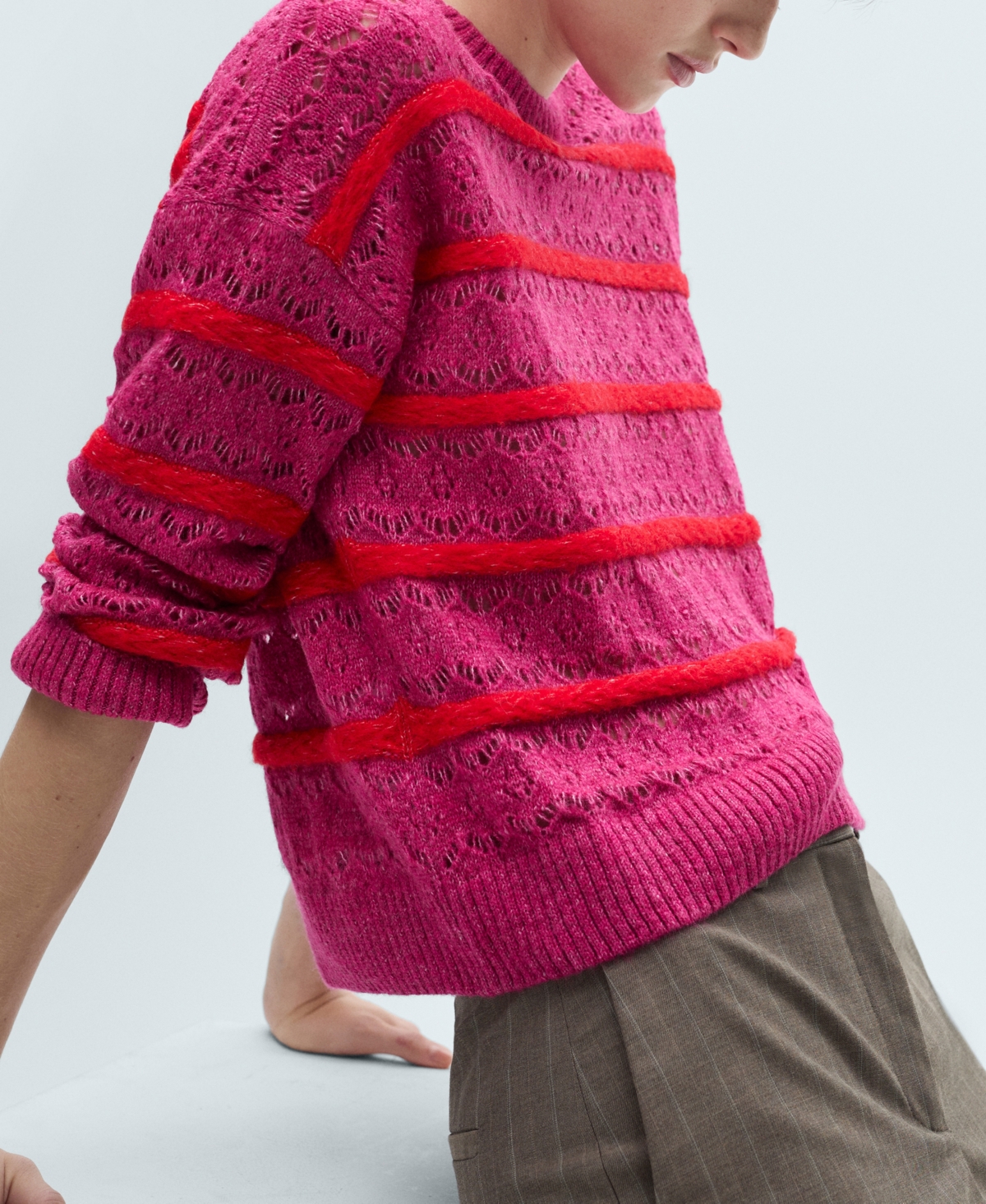 MANGO WOMEN'S TWO-TONE OPENWORK SWEATER 