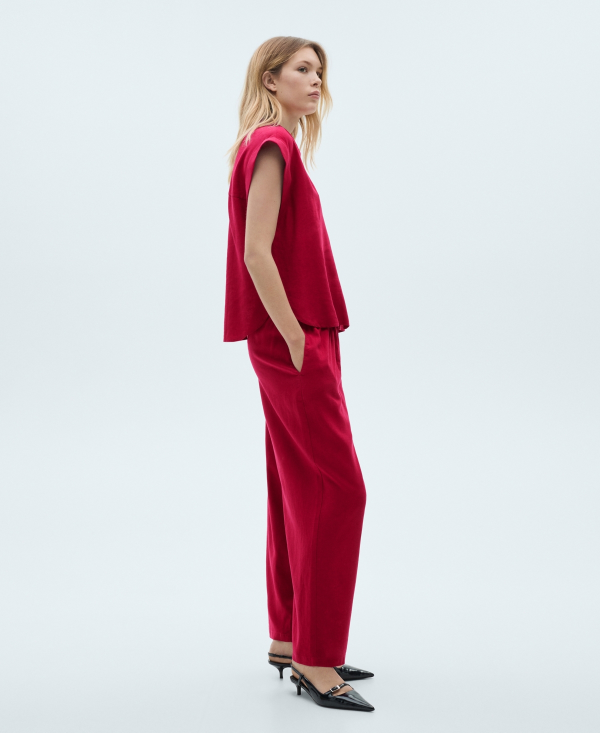 Shop Mango Women's Flowing Linen Pants In Fuchsia
