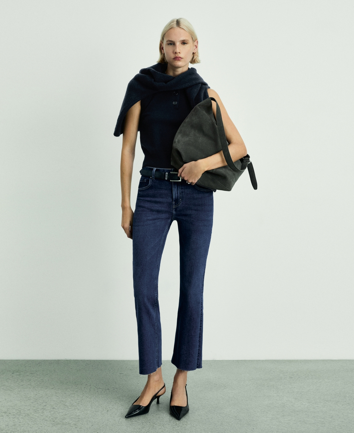 Mango Women's Crop Flared Jeans In Dark Blue