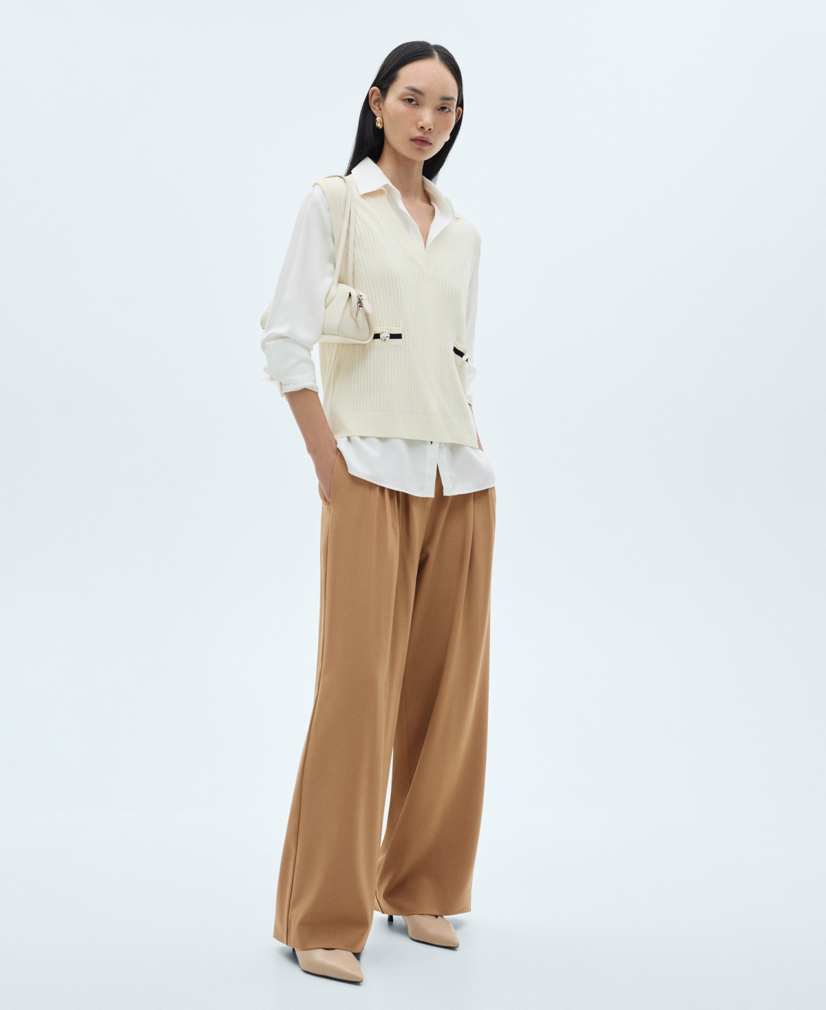Women's Wide Leg Pleated Pants - Medium Brown