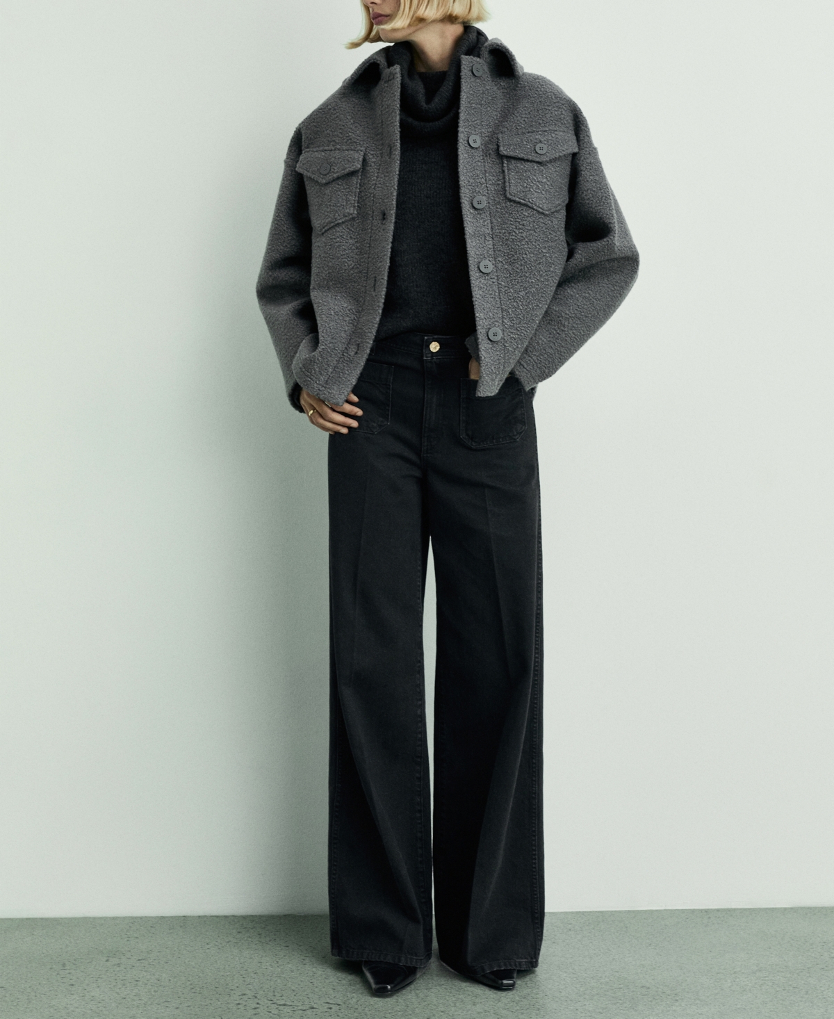 Shop Mango Women's Pockets Detail Wide Leg Jeans In Black Denim