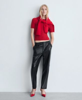 Women's Leather-Effect Elastic Waist Pants