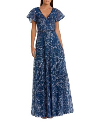 Women's Embellished Illusion Butterfly Sleeve A-Line Gown