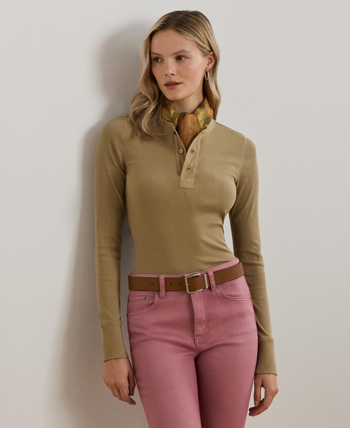 RALPH LAUREN WOMEN'S STRETCH COTTON HENLEY TOP 
