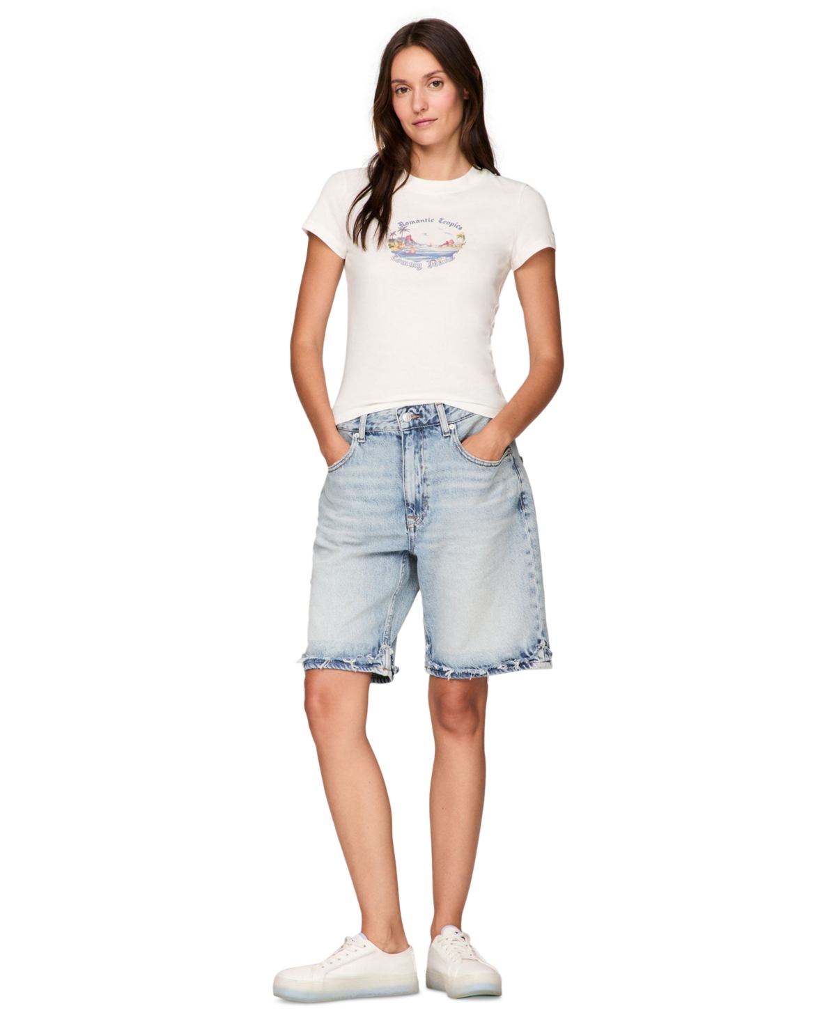 Tommy Jeans Women's Cotton Slim Fit Tropics Graphic Tee In Ecru