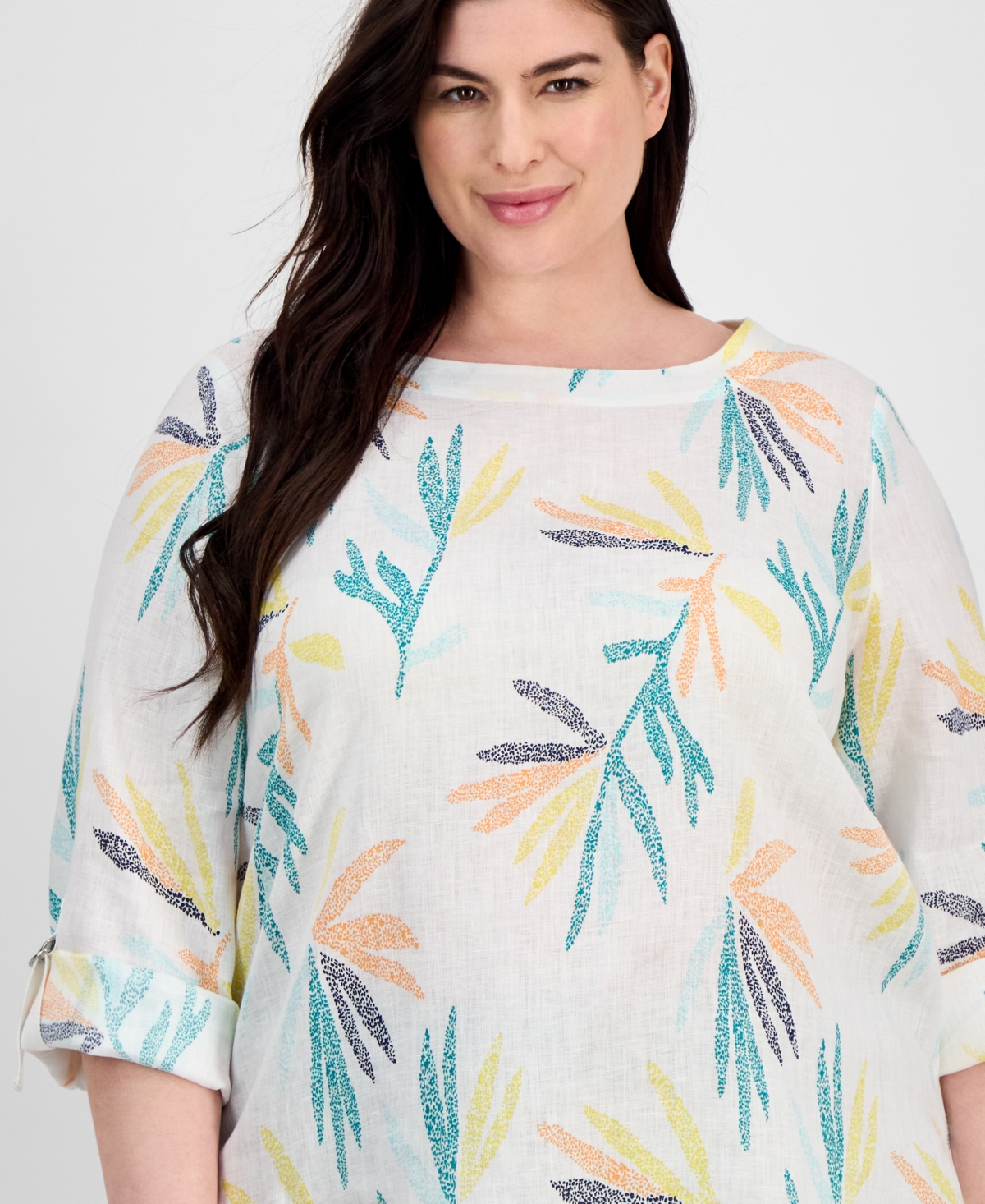 CHARTER CLUB PLUS SIZE 100% LINEN BOAT-NECK TOP, EXCLUSIVELY AT MACY'S 