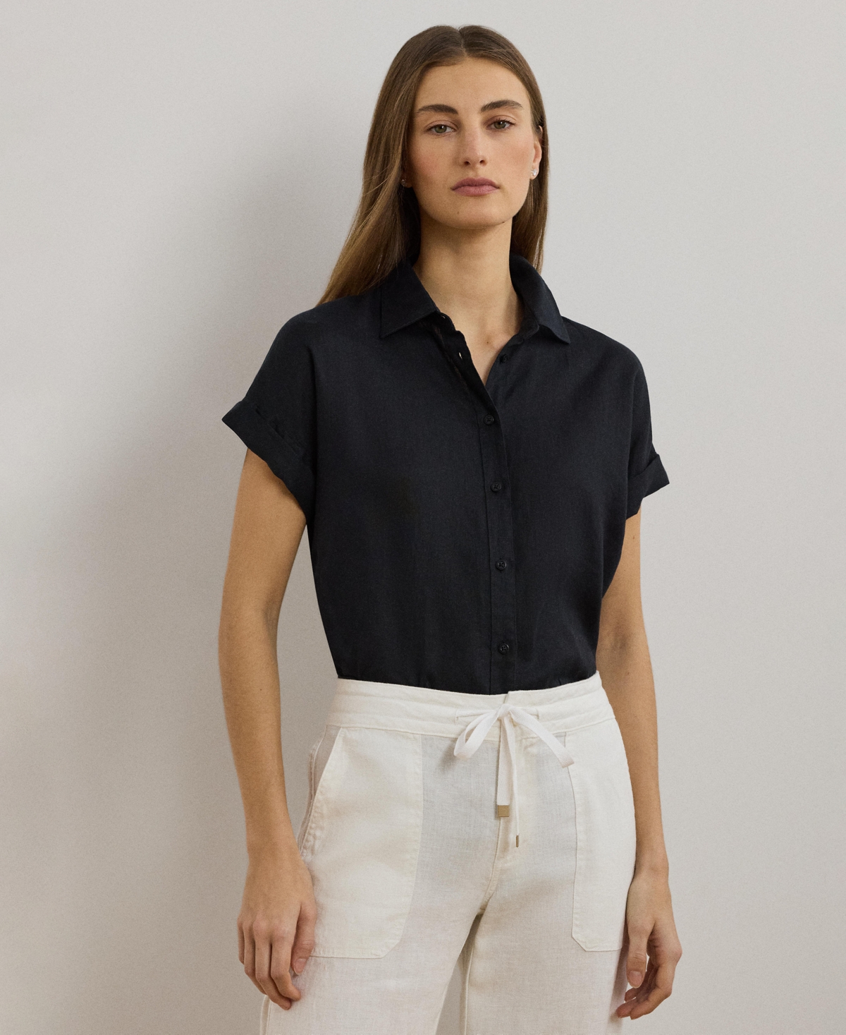 RALPH LAUREN DOLMAN-SLEEVE 100% LINEN SHIRT, REGULAR & PETITE 