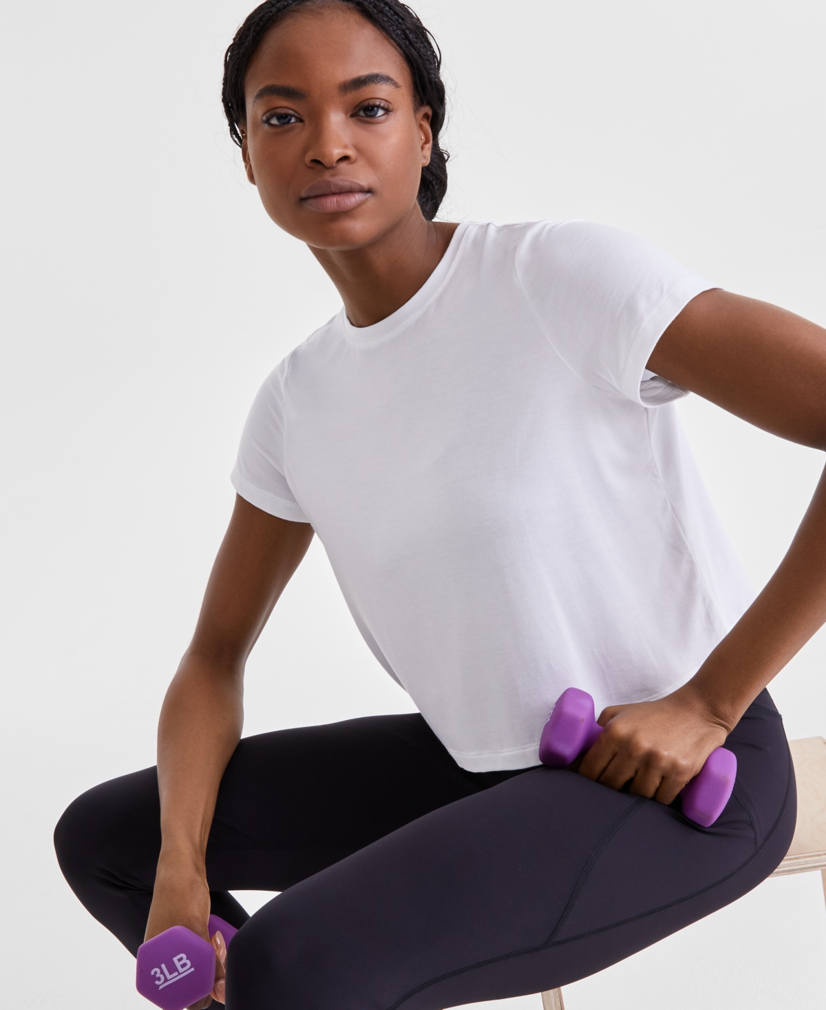Id Ideology Women's Short-sleeve Crewneck Knit T-shirt, Exclusively At Macy's In Bright White