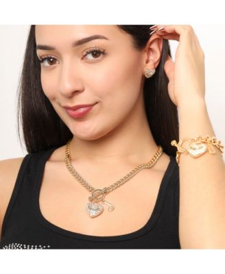 Gold-Tone Heart and Logo Toggle Charm Necklace