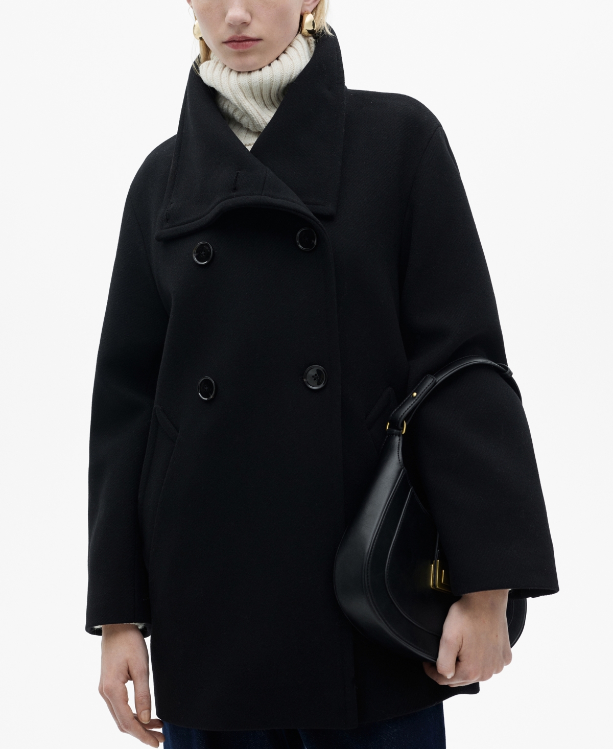 Mango Women's Double-breasted Wool Coat In Black