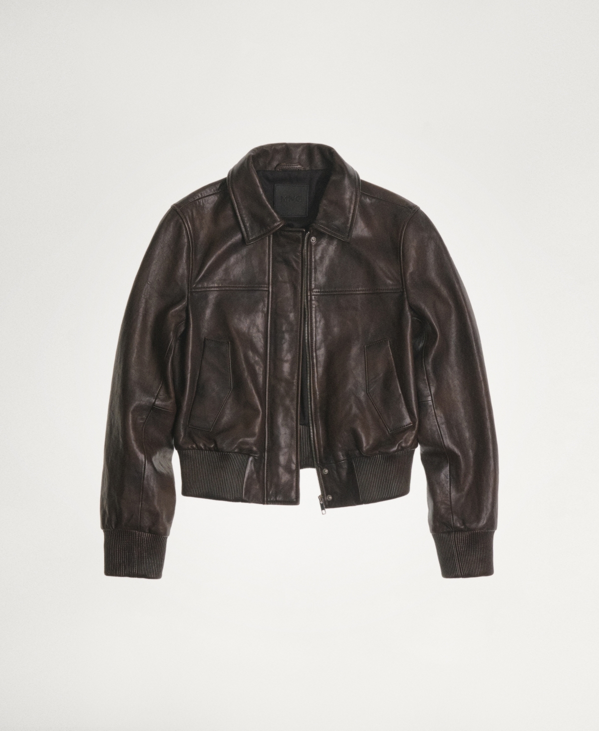 Women's Leather Bomber Jacket - Brown