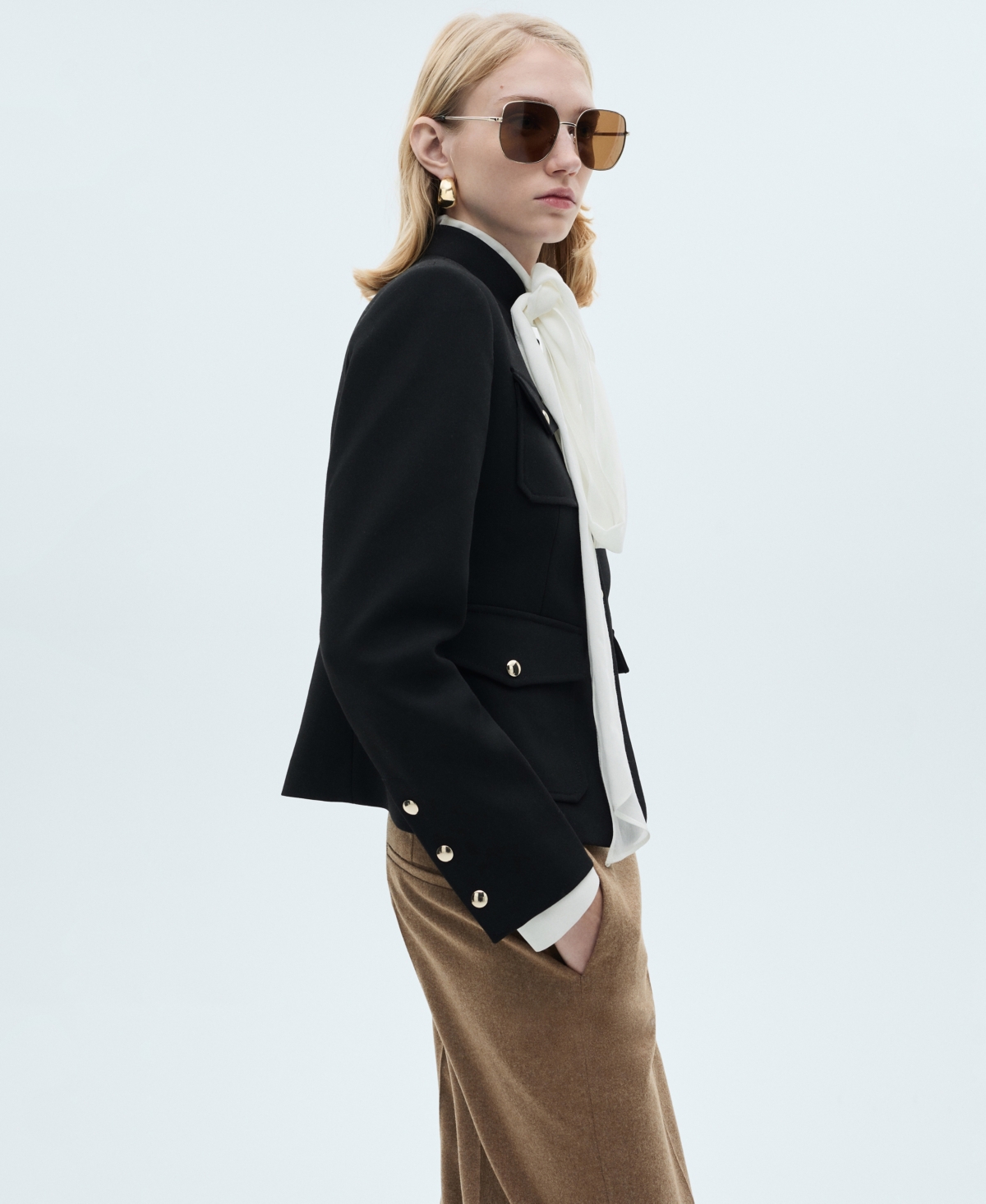 Mango Jacket Pockets With Button Detail Black In Black