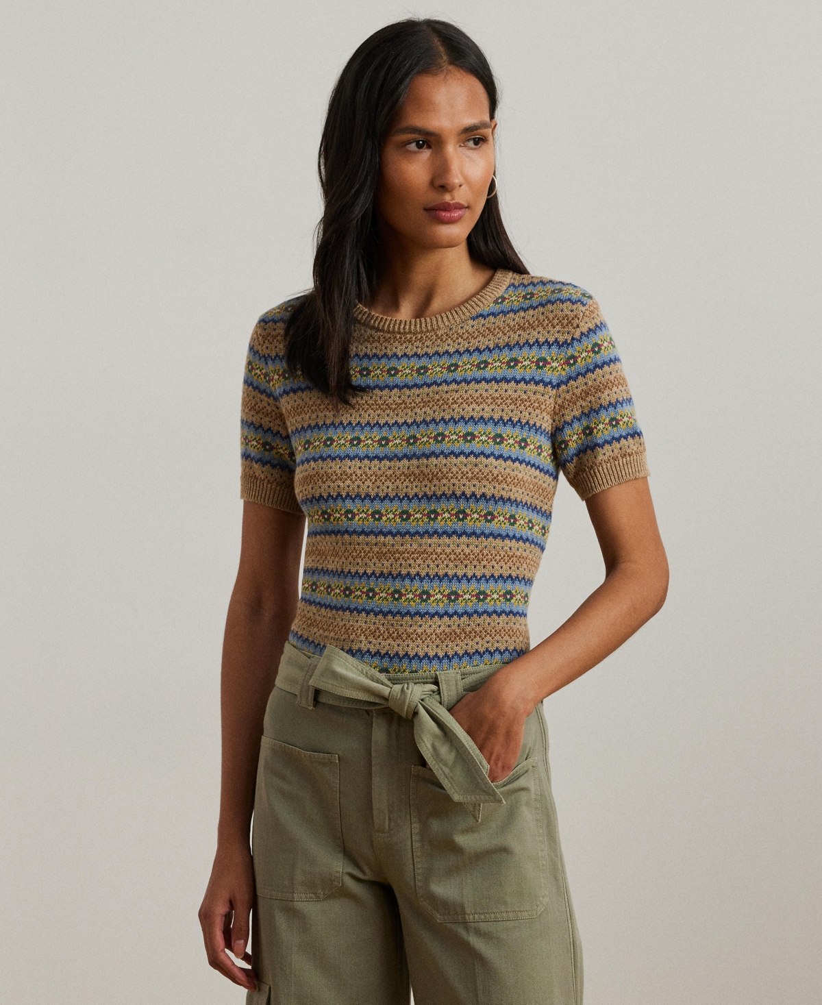 Shop Ralph Lauren Women's Fair Isle Short-sleeve Sweater, Regular & Petite In Multi