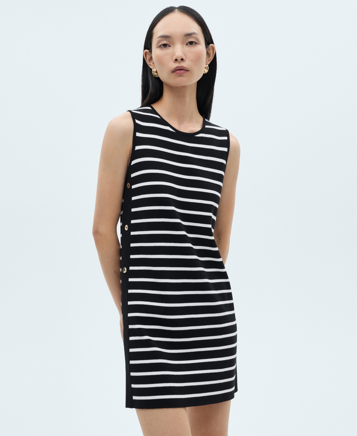 Shop Mango Women's Metallic Buttons Striped Dress In Black