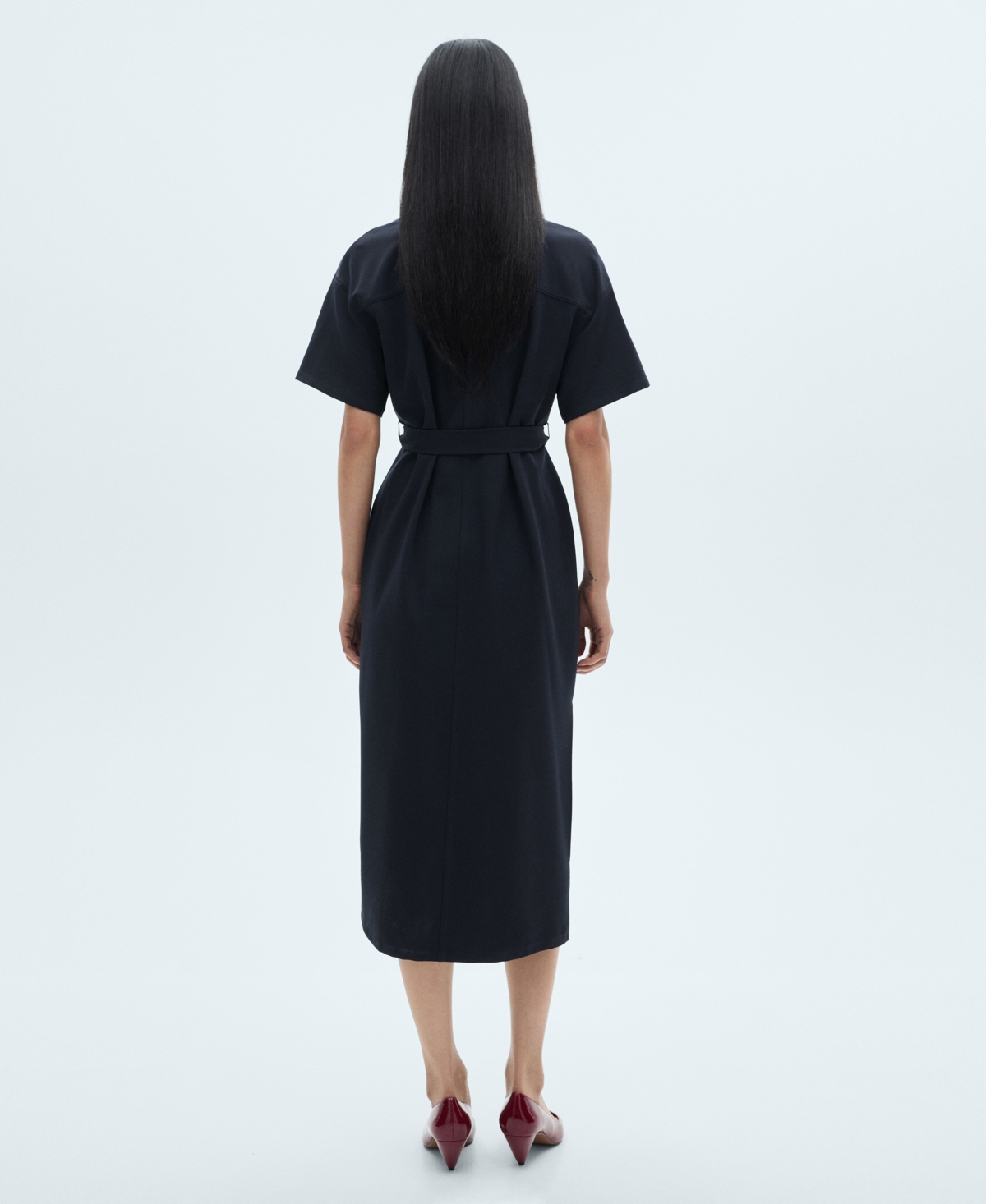 Shop Mango Women's Belt Shirt Dress In Blue