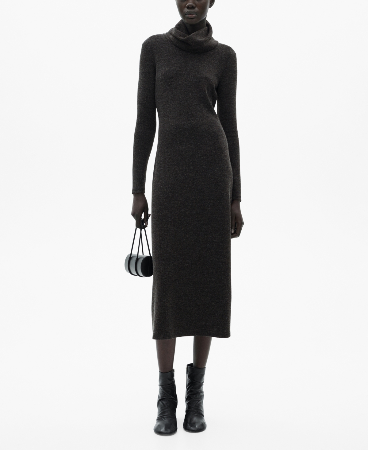 Shop Mango Women's Knitted Turtleneck Dress In Gray