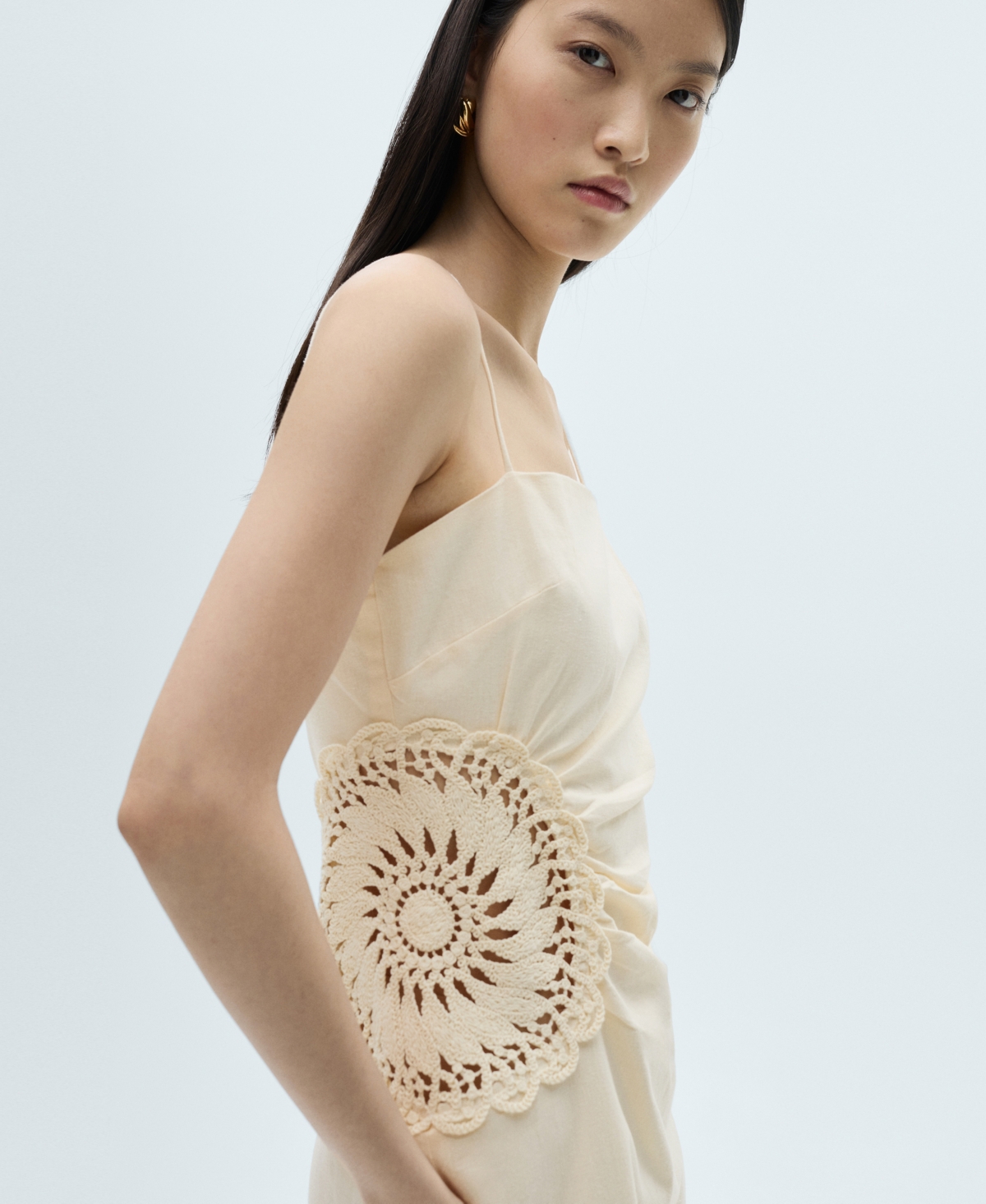 Mango Women's Openwork Flower Midi Dress In Ecru