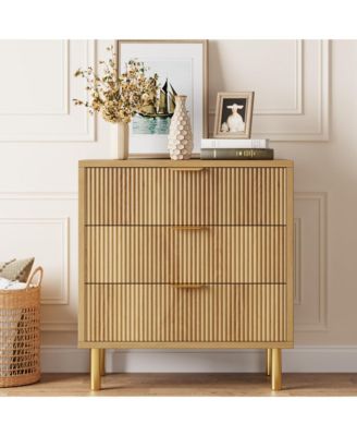 3 Drawer Dresser for Bedroom, 30” Tall Dresser Organizer with Metal Legs, Modern Wood Chest of Drawers for Bedroom, Hallway, Home Office