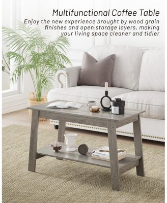 Coffee Table, Coffee Table for Living Room, Modern Farmhouse Coffee Table with Storage Shelf, 2-Tier Living Room Table Rectangular Center Table, Home Office Industrial Cocktail Tables