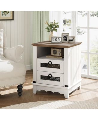 Single-Piece Wood Nightstand with Charging Station, USB Ports and Drawers
