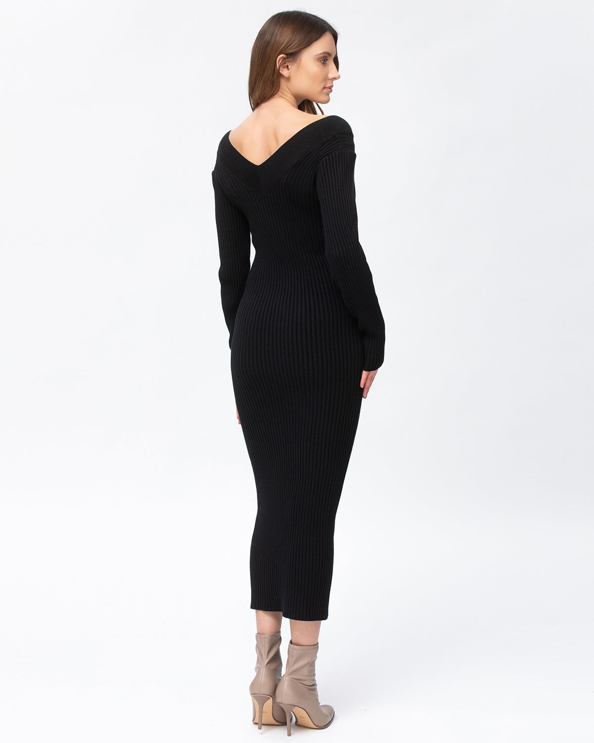 Pietro Brunelli Maternity Maternity Long Sleeve Rib Knit Body-con Dress Cara In Black