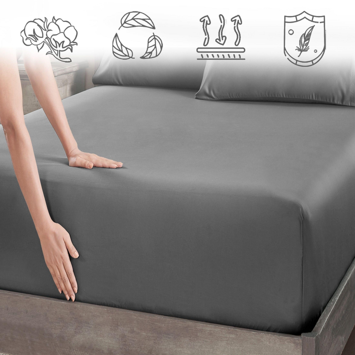 600 Thread Count Fitted Sheet Only - 100% Cotton Sateen, Fully Elasticized with Deep Pockets by California Design Den