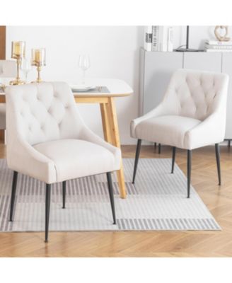 Modern Upholstered Dining Chairs Set of 2, Mid Century Kitchen Side Chairs with 5.12” Cushions and Back Pull Rod for Kitchen, Living Room