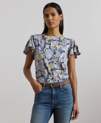 Lauren Ralph Lauren - Women's Floral Slub Jersey Flutter-Sleeve Top