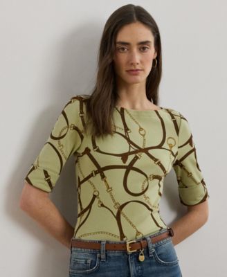 Lauren Ralph Lauren - Women's Belting-Print Cotton-Blend Boatneck Tee