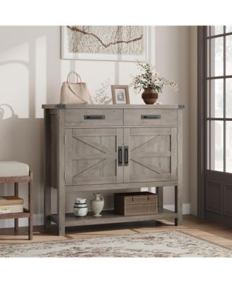 Farmhouse Console Table with Cabinet & Drawers Coffee Bar, Sideboard for Entryway, Kitchen, or Living Room