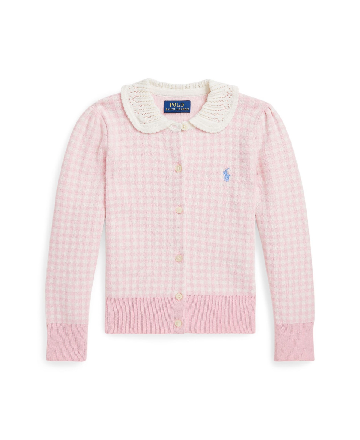 Polo Ralph Lauren Kids' Toddler And Little Girls Gingham Cotton V-neck Cardigan In Pink