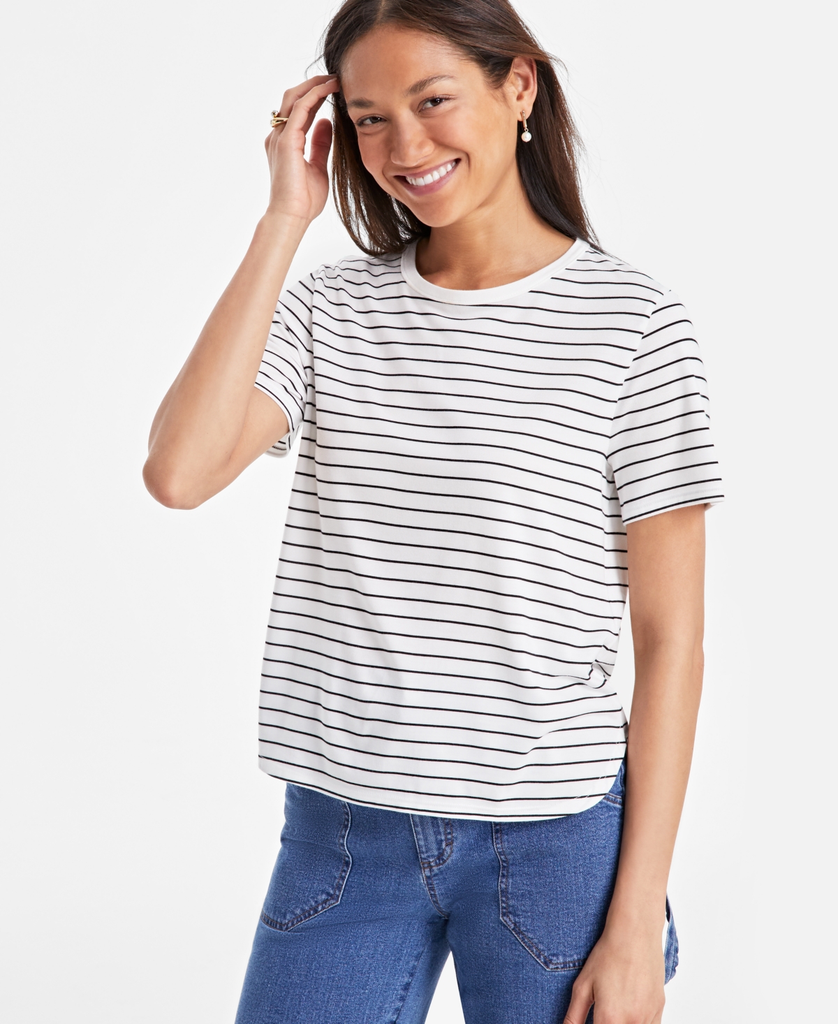 Women's Hi-Low Square Hem Tee, Exclusively at Macys' - Washed White