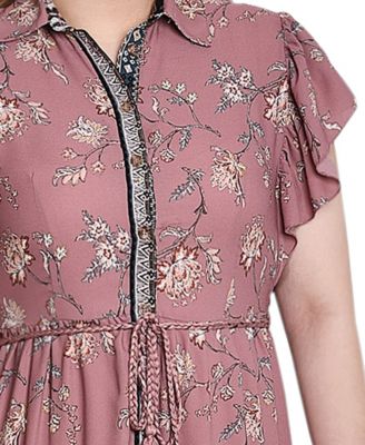 Petite Short Sleeve Tiered Border Print Dress