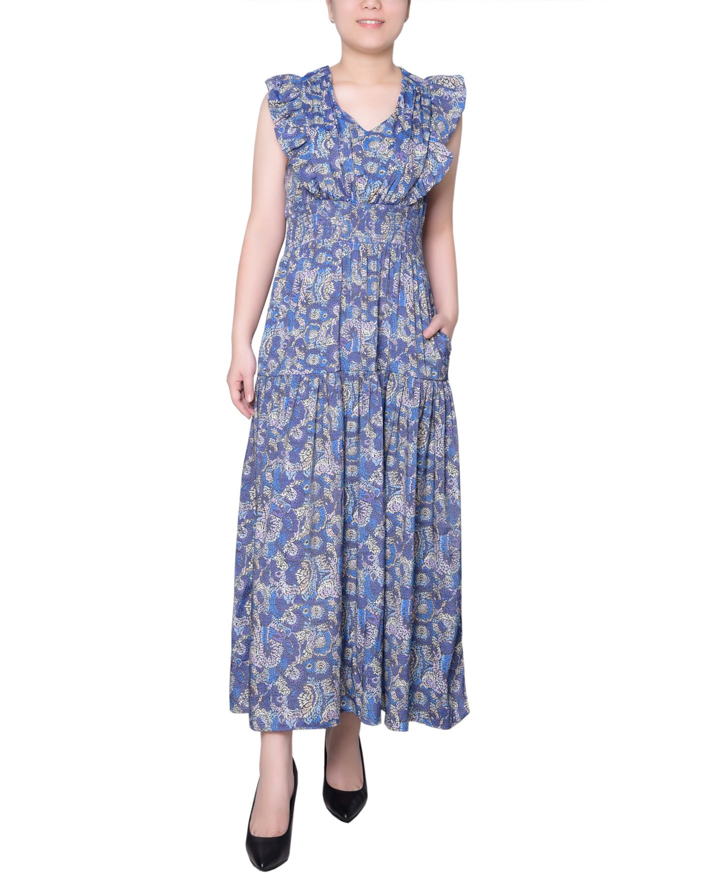 Женское платье NY Collection Petite Flutter Sleeve Midi, цвет: Синий — фото 1