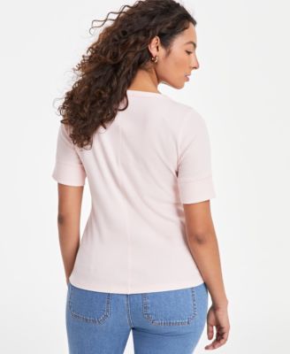Women's Short Sleeve Ribbed Henley Tee, Exclusively at Macy's