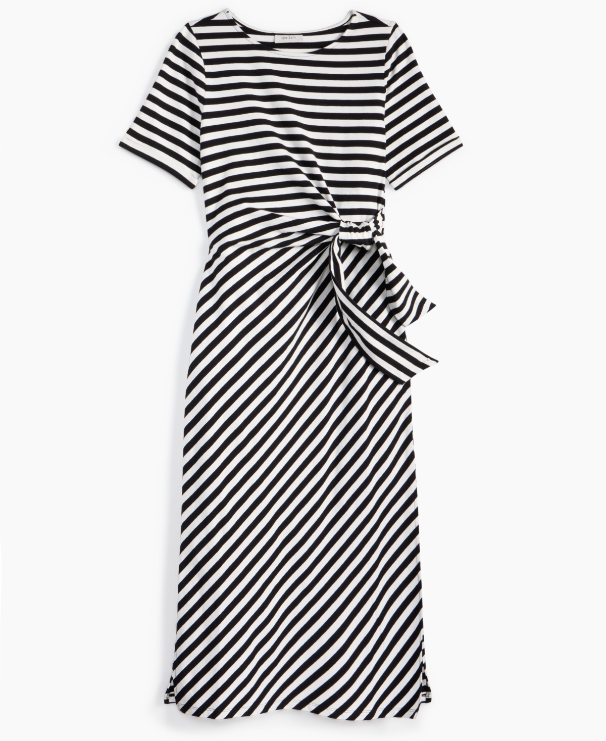 On 34th Womens Striped Tie Waist Midi Dress Exclusively At Macys Xxs 3x In Deep Black