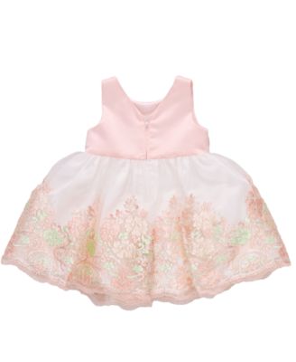 Baby Girls Scalloped Embroidery Satin Party Dress